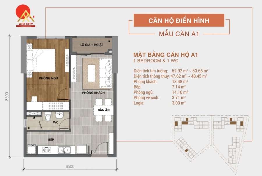 căn hộ gkey homes 1 phòng ngủ