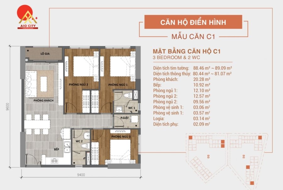 Mat bang can ho Gkey homes 3 phong ngu 88m2